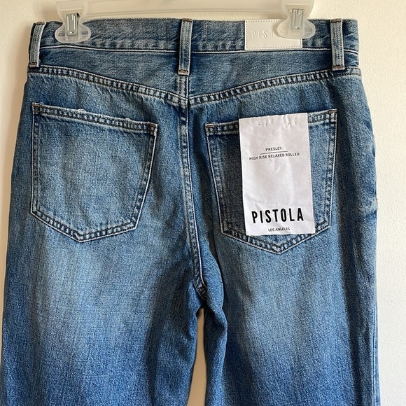 NWT Pistola Distressed Jeans Presley High Roller 28 Blue Denim Straight Fray - Picture 10 of 15